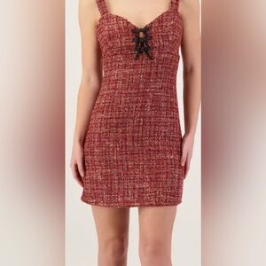 Altar'd State Metallic Wine Tweed
Mini Dress/Metallic Black Bow Accent: Size L